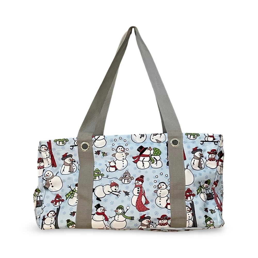 Thirty-One Small Utility Tote Snow Daze Snowman Blue Snowflake Organizer Bag 31 - Picture 2 of 12